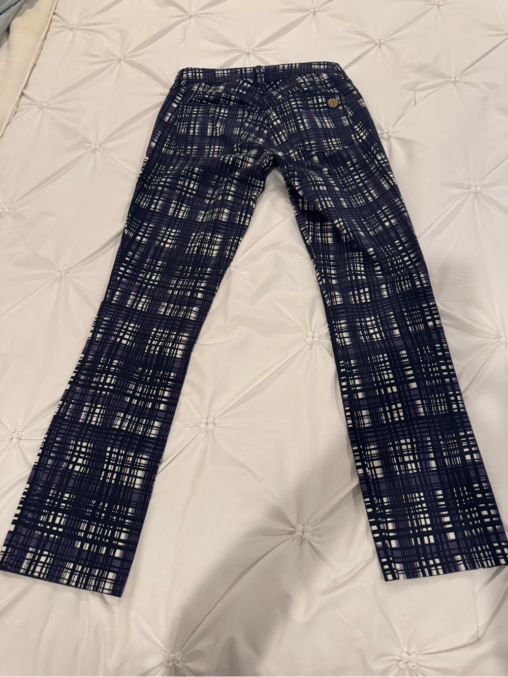 Tory Burch Conner Tab Front Skinny Pants Size 25 Navy Plaid - Picture 4 of 12